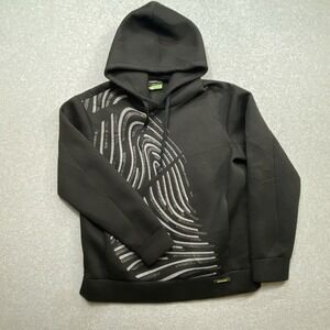 Armani Black Pullover Hoodie Size L Fingerprint Graphic Retail $695 Pockets